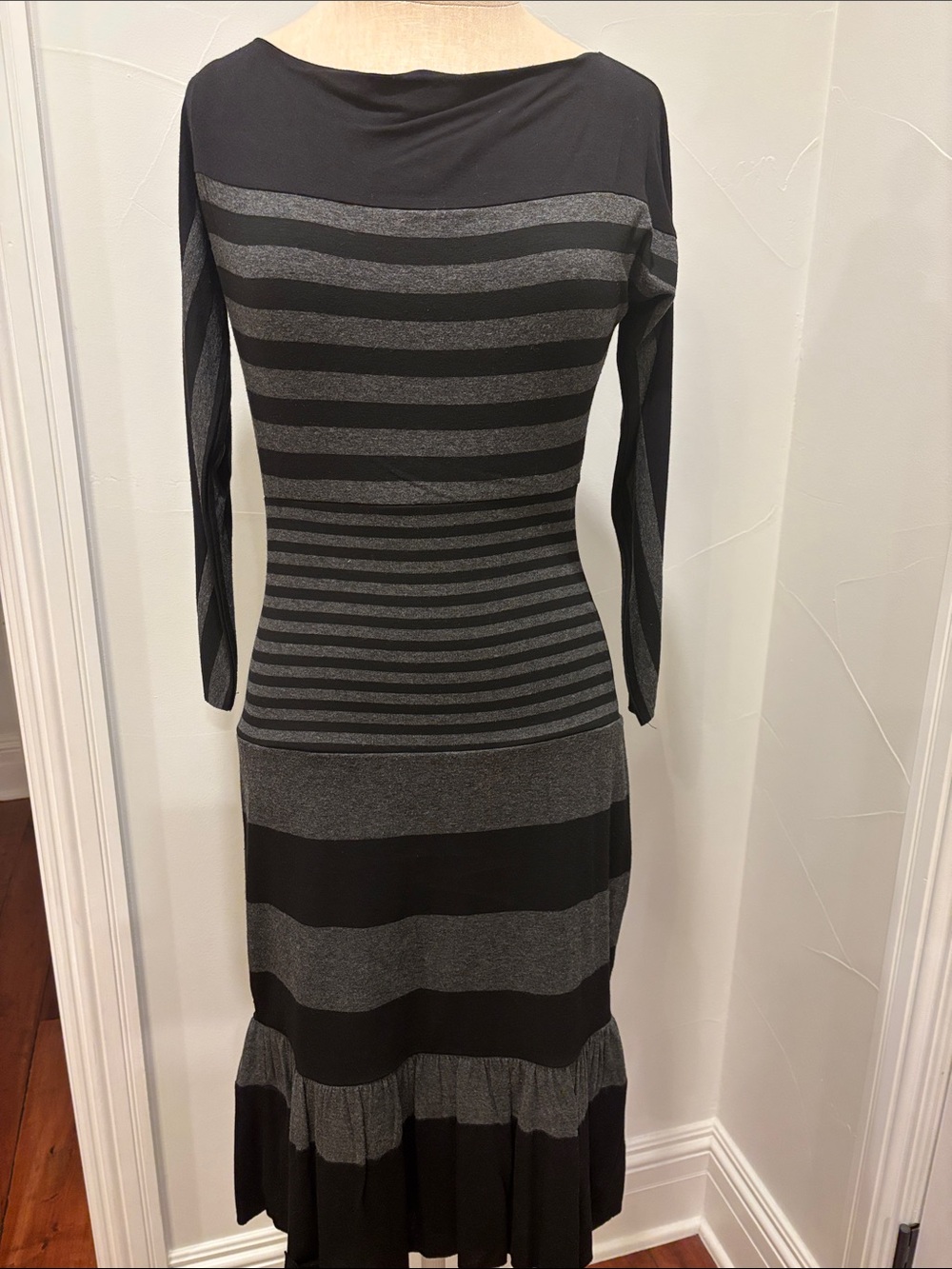 Bailey 44 Black and Gray Striped Long Sleeve Knit Dress